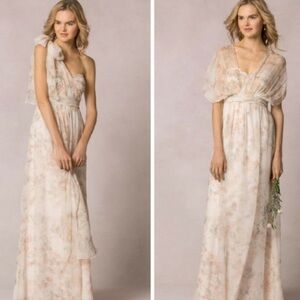 Jenny Yoo Nyla Floral Print Convertible Strapless Chiffon Formal Wedding Lined